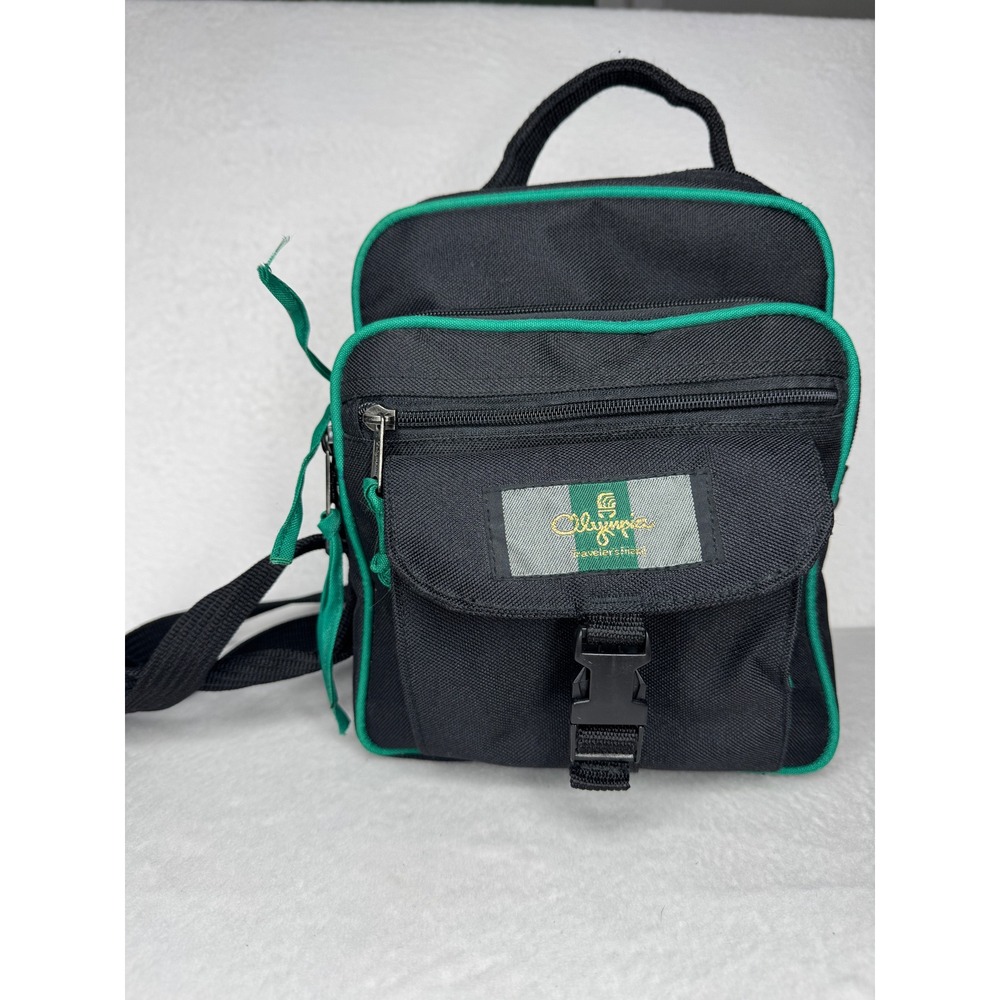 Olympia Travelers Friend Crossbody Bag Black Green Canvas Messenger Travel Small